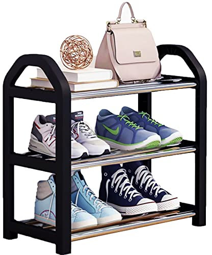 Piccola Mini Scarpiera 3 Livelli, Stoccaggio Calzature, Montaggio Senza Attrezzi Richiesti, Organizer Scaffale Stretto per Ingresso Armadio E Corridoio 42X19X43 cm, Nero