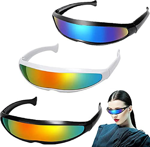 Weploda 3 Stück Futuristische Sonnenbrille, Futuristische witzige sonnenbrillen, Rollenspiel Futuristische Brille, Futuristische Sonnenbrille festival outfit herren, Space Brille Alien Brillen Set