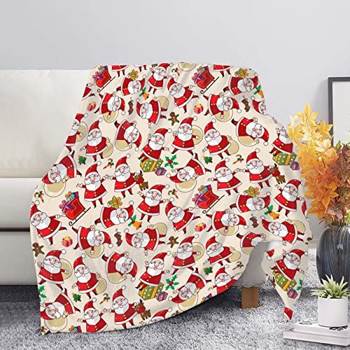 HUGS IDEA Merry Christmas, superweiche, flauschige Überwurfdecke für Sofa, Couch, Kinderzimmer, Cartoon, Weihnachtsmann, hässliche Weihnachtsdekoration, Fleecedecke