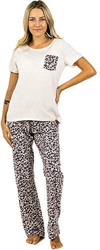 haddow GROUP Leopard Oatmeal Pyjama Set Women Nightwear/PJ/Lounge (S = UK 8-10)