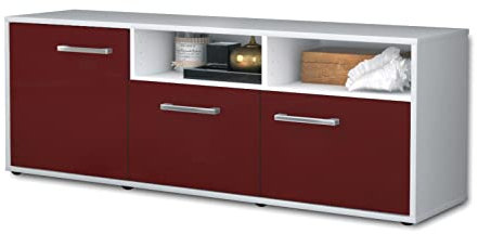 Lqliving TV-Board Lowboard Angelina, Korpus in weiß matt, Front im trendigem Rot, Bordeaux (136x49x35cm), mit Metall Griffen, Made in Germany