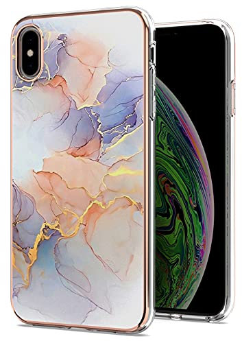 QIWEIQING Compatible with iPhone XS Max Marble Case with Glitter Marble Design Phone Cover Glossy Soft TPU Bumper Protective Case for Girls Women for iPhone XS Max.Rishi White YBA