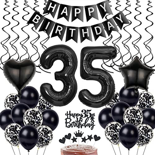 Schwarz 35. Geburtstag Dekoration, Luftballon 35. Geburtstag Deko, Schwarz Tortendeko 35 Jahre Mann, Deko 35. Manner Frau, Deko 35. Ballons