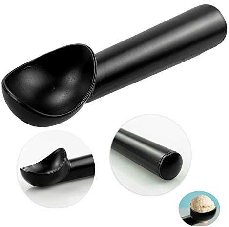 Black Ice Cream Scoop,18cm/7.1Inch Non-Stick Ice Cream Scoop with Antifreeze Handle for Hard Ice Cream,for Fruit, Mashed Potato,Kitchen Food Scoop,Easy to Wash.