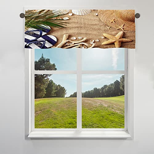 Sommer Strand Seestern Volant Vorhang für Fenster, Meer Seestern Kurze Fenster Behandlung Volant Stange Taschenvorhang für Küche Wohnzimmer Schlafzimmer 45,7 x 132 cm