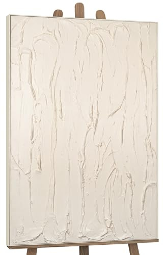 YS-Art XXL Abstrakt Acryl Gemälde auf Leinwand mit Rahmen Schleier handgemalte Wandbilder Wohnzimmer Wohndekor Minimalismus Bilder echte Kunst 120x80 cm