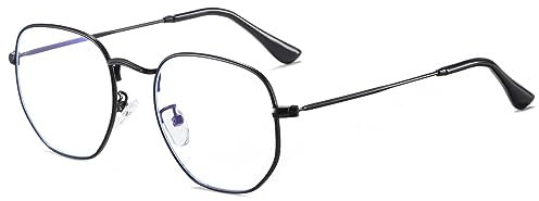 LOJUDI Blaulichtfilter Brille Rund für Damen und Herren,Anti Blaulicht Brille ohne StäRke,Blue Light Blocking Glasses,Retro Metall Frame Blaufilter Gaming Brille Computerbrille - Schwarz Rahmen