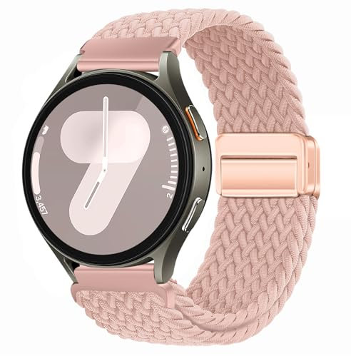 XMUXI 20mm Nylon Armband Kompatibel mit Samsung Galaxy 7/6/5/4 40mm 44m/Galaxy 6 Classic/5 Pro/4 Classic, Magnet Sport Uhrenarmband für Damen Herren Elastische Geflochtenes, Pink Rosa