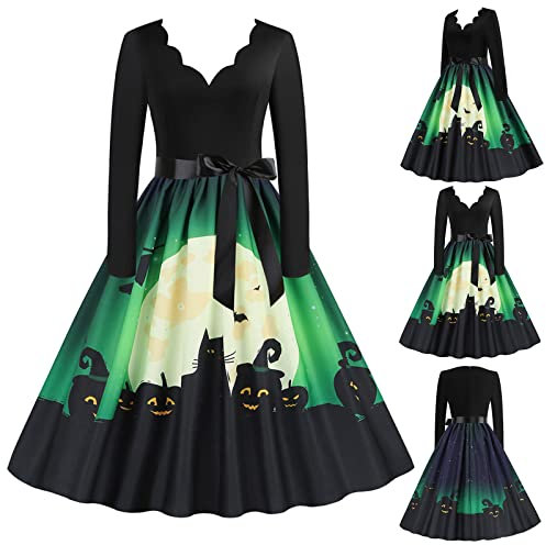 Halloween Costume pour Femme fête Robe Femme Chic et Elegant Robe de soirée Manche Courte Col Rond Dentelle Imprimée Vintage Sexy Halloween Deguisement Mode Cosplay Plissée Nouvelle Tenue