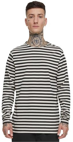 Urban Classics Regular Stripe LS T-Shirt, Bianco Sabbia/Nero, M Uomo