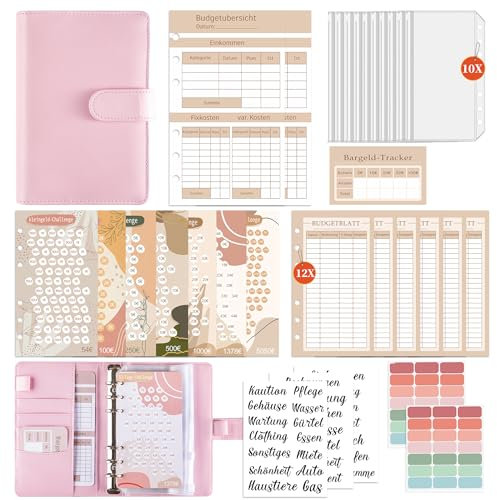 FUHOMI A6 Binder Budget Planner Deutsch - Sparchallenge Budgetplaner, Finanzplaner Haushaltsbuch, Geld Organizer, Sparbuch für Geld mit Umschlagmethode
