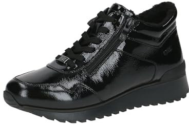 CAPRICE Damen Sneaker flach aus Leder Wasserabweisend, Schwarz (Black Naplak), 37 EU