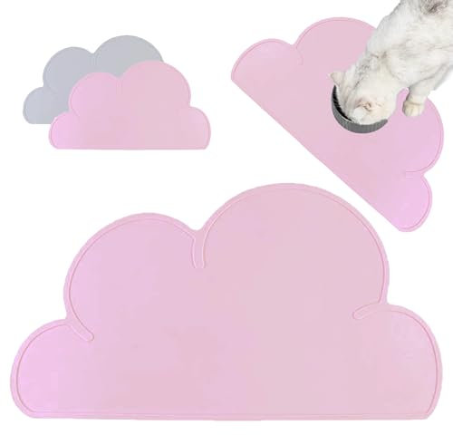 BAOWUABJ Cat Food Mat, Cat Mats for food bowls - Non-Slip Waterproof Dog Feeding Mat - Safe Silicone Placemat for Small Medium Pets, Easy Clean (Pink, 48 * 28cm)