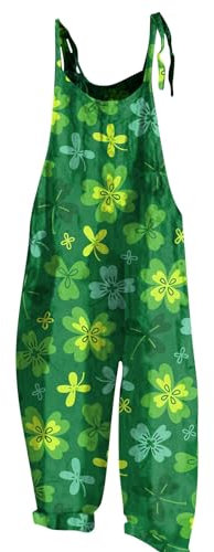 RMBLYfeiye Jumpsuit Damen Elegant Festlich Overall Onesie Erwachsene Kleeblatt Druck St Patricks Day Kostüm Spaghetti Wide Leg Playsuit Ärmelloser Shark