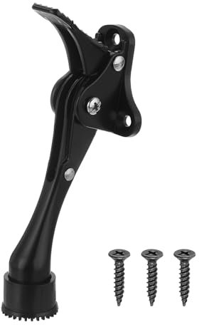 sourcing map Kickdown Door Stop, One Touch Kickdown Door Stopper Holder with Non-Slip Rubber Tip and Screws, 4-Inch Metal Door Kickstand for Bottom of Door, Black