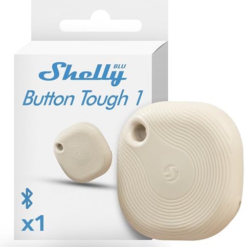 Shelly BLU Button Tough1 Avorio, Pulsante Bluetooth per Scene Smart, Domotica, Certificato IP54, Ampia Portata 10–30m, Fino a 4 Click Preimpostati, Telecomando, Gateway Richiesto, Protocollo BTHome