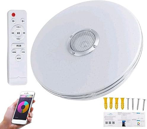 AVZYARDY 60W RGB Runde Heimdekorationsleuchte -kompatibel APP-Fernbedienung Timer und Alarmfunktion Intelligente Deckenleuchte 2800K-6500K Dimmbare intelligente LED-Lampe mit Musiklautsprech