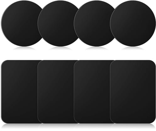 soodyoow 8 Stück Metallplättchen Selbstklebend, Metallplatte für Magnete, Handy Magnet, Metallplättchen Selbstklebend, Kompatibel mit Magnete Handy Halterung, Schwarz (4 Runden und 4 Rechtecke)