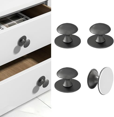 CcHhyyt 6 Stück Selbstklebende Knöpfe für Schrank Grau Selbstklebende Schrankknöpfe aus Edelstahl Knauf zum kleben für Schubladen Duschtür Spiegelschrank Glastür Türknauf ohne Bohren Möbelgriffe