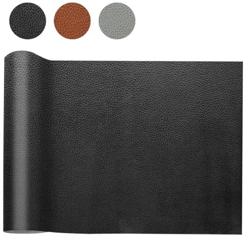 HDKAJL Kunstleder Meterware 200x140cm,Wasserdicht Leder Stoff Gekörnt Lederimitat Texturiert Lederstoff Meterware Reparieren Bezugsstoff Leder Patch für Fasching Karneval DIY Autositze Sofa, Schwarz