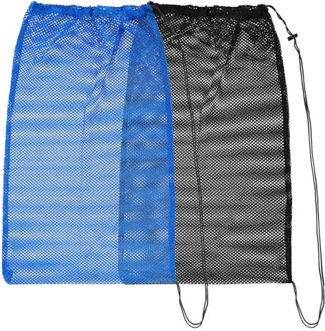 DIVINA VITAE 2 Stück Sandspielzeug Tasche Netztasche Strand Mesh Bag Netzbeutel Netz Balltasche Gymsack Mit Verstellbar Tunnelzug Turnbeutel Für Schwimmen Reisen Fitnessstudio(schwarz+blau)