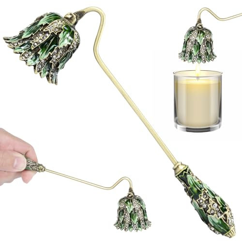 Apagador de velas seguro con mango largo, elegante y decorativo, de metal, para todas las velas, para apagar velas de forma segura (verde)