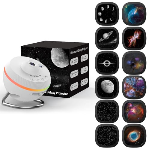 Ainael Proiettore Stelle Soffitto, Proiettore Galassia Planetario 13 Disco | 5K HD Projection • Dynamic Meteor • Striscia LED RGB • Auto Timer • Silent Rotation • Regalo per Bambini & Adulti