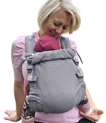 SCHMUSEWOLKE Musselin Babytrage Aurora - Babytrage aus weichem Musselin - ab Geburt bzw. ab 2,5 kg bis 12 kg - leicht und bequem - Bio-Baumwolle - Silvergrey