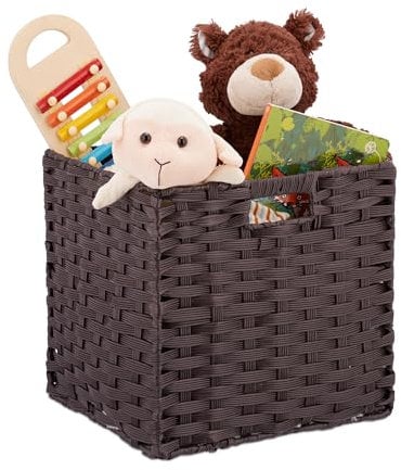 4 x Aufbewahrungskorb, quadratischer PP-Korb für Bad u. Kinderzimmer, Regalkorb geflochten, 31x32x30 cm, braun