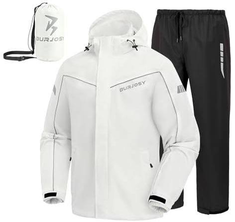 Combinaison de Pluie Homme Imperméable Veste et Pantalon | Imperméable 2 Pièces Coupe-Vent, Bandes Réfléchissantes, Capuche Réglable, Sac Fourni, Vélo, Randonnée, Pêche
