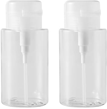 2 Pcs 200 ml Empty Plastic Nail Polish Remover Bottles Liquid Makeup Remover Dispenser Travel Push Down Pump Dispenser Nail Acetone Bottle Refillable Cosmetic Bottle