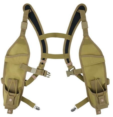 KUNN Radio Harness with Chest Buckle, Double Shoulder Holder, Universal Holster for Police, Khaki