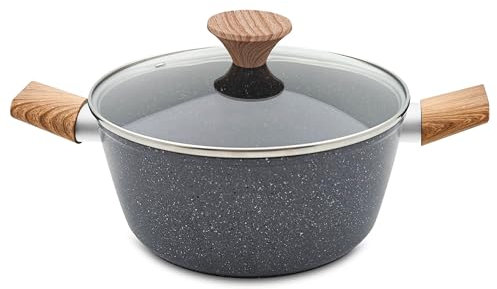 AKH HOUSEWARE Non Stick Casserole Dishes with Lid Cooking Pot 5 Layer Non-Stick Coated Casserole Dishes/Serving Dishes Induction Hob Compatibility Cookware (Grey, 24CM)