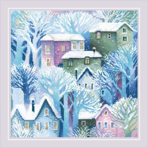 RIOLIS - Panel/Cushion Town 2247, Cross Stitch Kits 15¾x15¾, Cross Stitch Kits for Beginners & Advanced, Crossstitching Kits Adult, Counted Stitching Kits, Winter Embroidery Kit