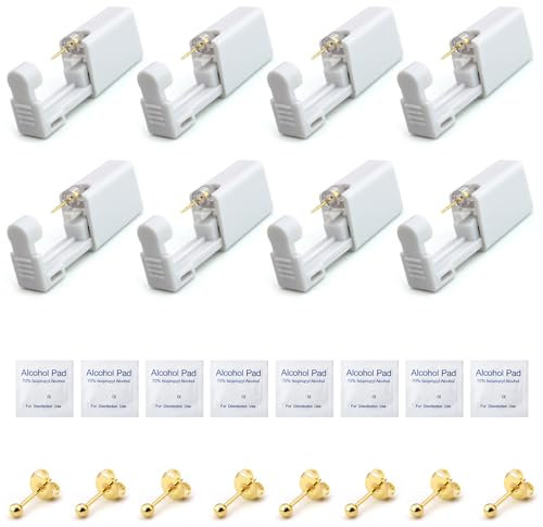 Ohrlochstechpistole Kit,Einweg Ohr Piercingpistole,Piercingpistole Einweg Ohrstecherpistole,Einweg Steril Sicherheits Ohrnasen Piercing Pistolen kit,für Mädchen Frauen,Gold,24pcs (8PCS, PCS, 8)