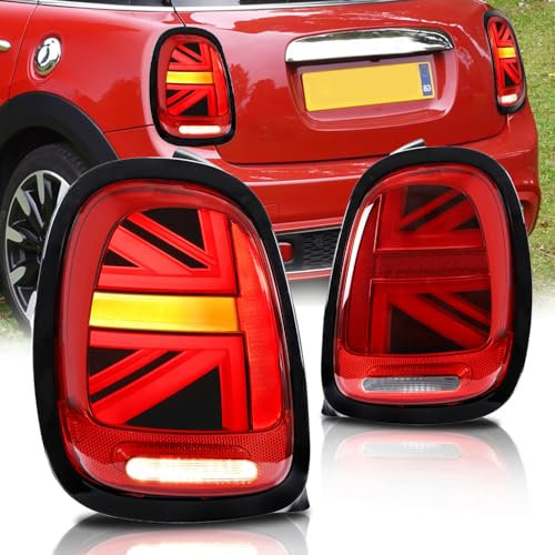 VLAND Rückleuchten für Mini Cooper F55 F56 F57 2014-2021 Union Jack Rückleuchten mit dynamischem Signal, ohne Nebelscheinwerfer, mit E-Prüfzeichen (schwarz-rot)