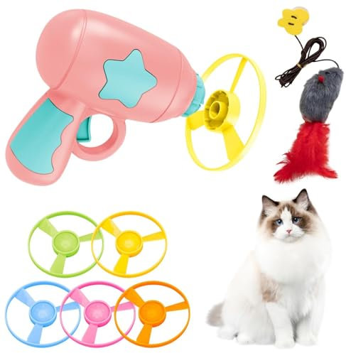 HTRTRR Juego de juguetes para gatos, lanzador interactivo con 5 hélices de colores, juguete de inteligencia para gatos, interior y exterior, autoempleo para cazar gatos (rosa)