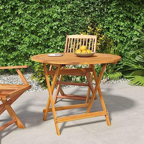 Myheimly Akazienholz Massiv Gartentisch Klappbar Bistrotisch Klapptisch Holztisch Garten Tisch Esstisch Terrassentisch Gartenmöbel Ø 90 x 75 cm