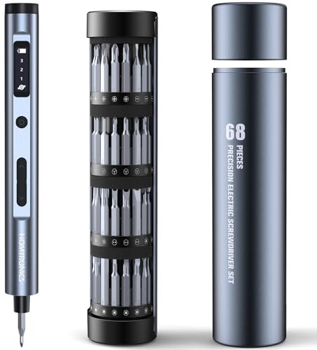 68 en 1 Pequeño Destornillador Eléctrico Precision, [0.1-3N·m] Homtronics Atornillador Electrico, Luz LED, Destornillador Recargable para Anteojos, Computadoras, Teléfonos Móviles, Cámaras (Gris)
