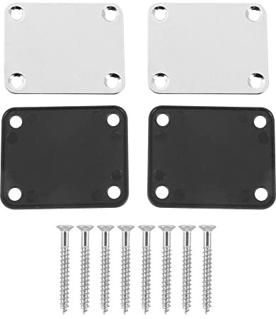 Pqahffowr 2 Pcs Guitar Metal Neck Plates with Plastic Mat for Style Electric Guitar Replacement, Chrome