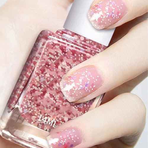 Glitter Nail Repair - Quick Dry Pink Holographic Varnish, No - Bake，Long-Lasting Chip-Resistant Nail Paint for DIY Manicure & Nail Art At Home (Dusty Pink)