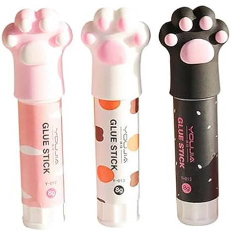 3pcs bâtons de colle mignons, chats en forme de griffe chat 3, 9x0, 8 pouces solides colle bâtons pour l'école colorée bâton rapide, papeterie Kawaii non toxique pour les e