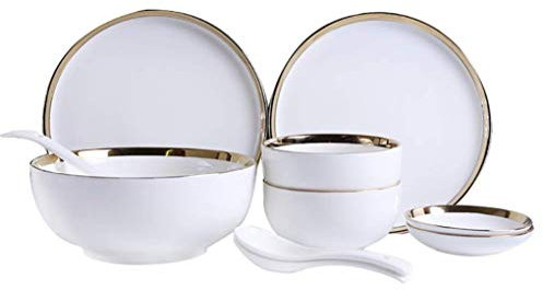 SGKOMN Service de Table Phnom Penh en Porcelaine Blanche, 10 pièces, Service de Table en céramique Saine pour 2 Personnes