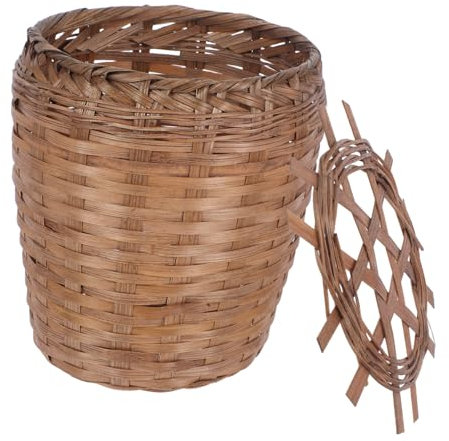 POPETPOP Corbeille Osier Tressé Poubelle Osier Pour Maison Salle De Bain Ou Cuisine Panier à Déchets Bois Naturel