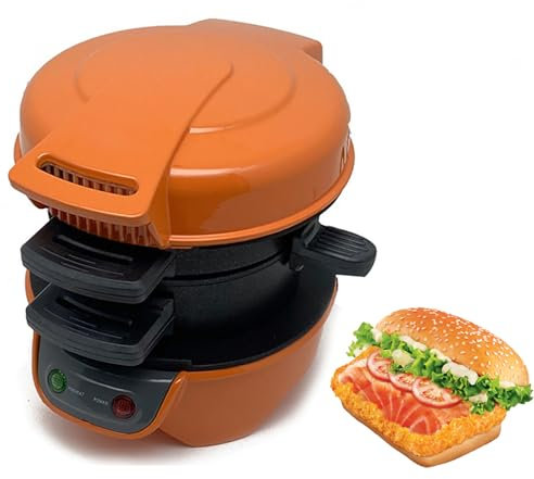 Breakfast Muffin Maker, 600Wmultifunctional Burger Press Machine, with Frying Pan, Non-stick, Removable for Cleaning, with Indicator Light, for Making Hamburgers and Egg Waffles yellow