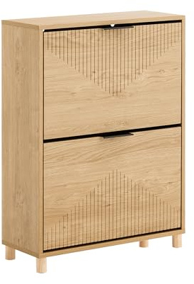 SoBuy Schuhschrank schmal mit Kippschutz 60x83x24cm für Flur | Schuhkipper in Holzoptik für 8 Paar Schuhe, geschlossenes Regal für kleine Räume FSR200-II-N
