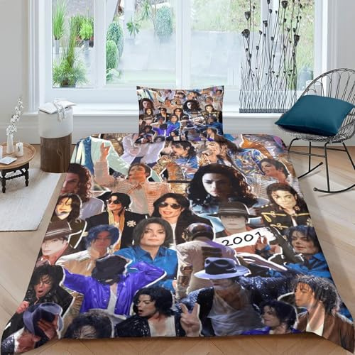 Michael Jackson Bettbezug-Set Weiches Microfaser Bettwäsche-Set Mit Michael Jackson-Design Mit Reißverschluss & Kopfkissenbezug Für Junge Und Mädchen Single（135x200cm）