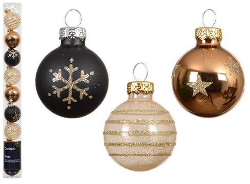 Weihnachtskugeln Glas mit Motiven 3cm 9er Set - kleine Christbaumkugeln Weihnachtsbaumkugeln für Weihnachten - Christbaumschmuck & Weihnachtsbaumschmuck Schwarz Perle Mix