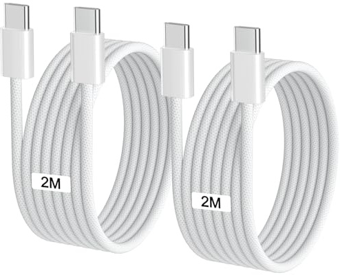 iPhone 17 16 15 Charger Cable 2M 2Pack, 60W Braided USB C to USB C Cable 2M Long Type C Fast Charging Cable USB C Fast Charger Cable Lead Wire for iPhone 17 16 Pro Max/16 Plus/15 Pro Max/15, iPad