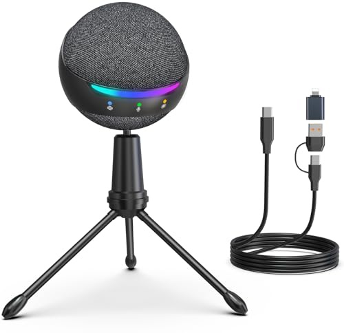 zealsound USB Condenser Microphone for PC Laptop & Phones, RGB Desktop Podcast Mic with Noise Cancelling, Touch Mute, Gain & Monitoring, Plug and Play for Recording, Gaming, Streaming, ASMR, P9